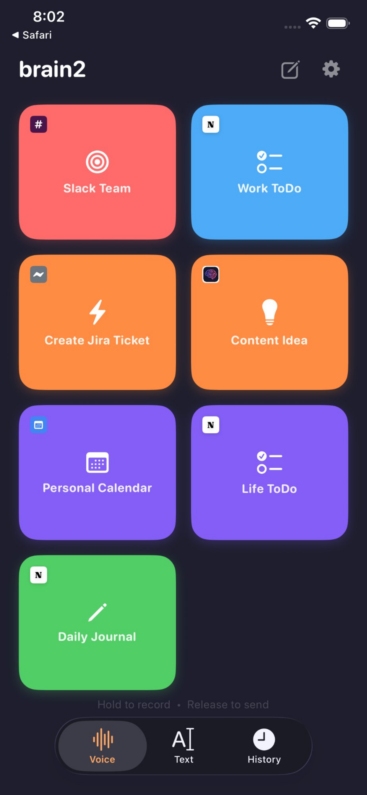 Brain2 button grid showing 8 custom capture buttons